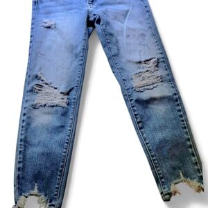 Kan Can Womens Signature Low Rise Ankle Skinny Blue Jean Sz 29 Distressed